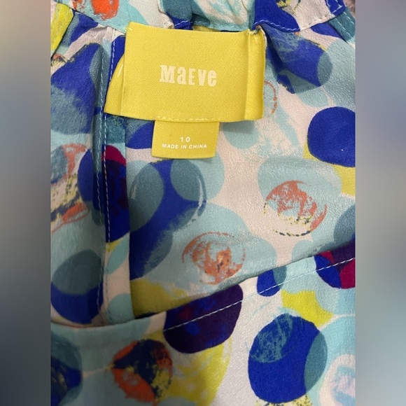 Anthropologie Maeve Zabella Silk Tank Size 10 Aqua Motif Dotted Ruffled - Picture 6 of 11